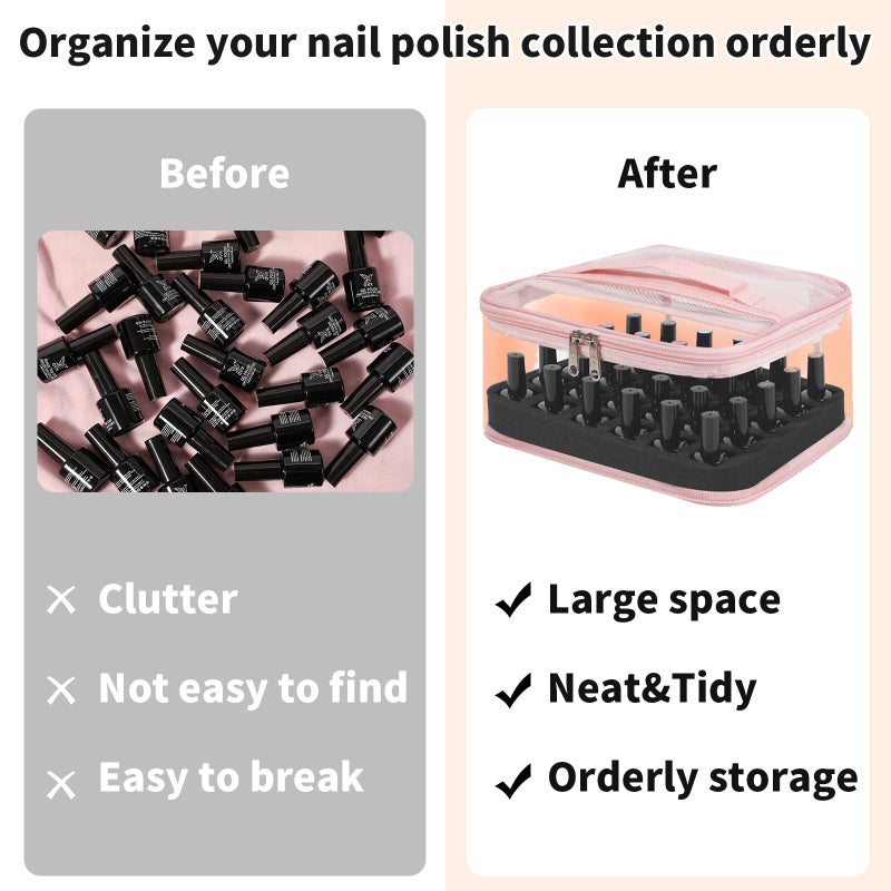 Beloving Clear Nail Polish Organizer Holds 30 Bottles PVC Nail Polish Case See-Through Nail Supplies with Manicure Tools Storage Sections  Portable Travel Nail Tech Carrying Bag for Storage Display - Image 3